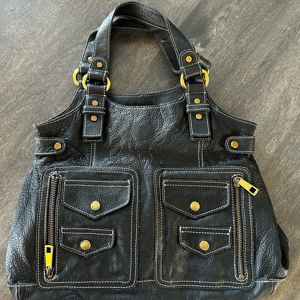 Stylish Fossil Black Leather Handbag